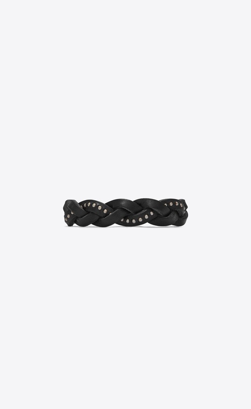 Geflochtenes MARRAKECH Armband aus schwarzem Leder mit Nieten
